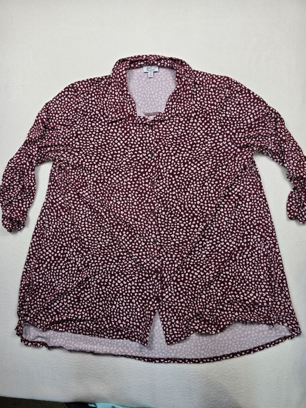 Kim Rogers Womens Burgundy Polka Dot Print Button-Up Tunic Top 1X